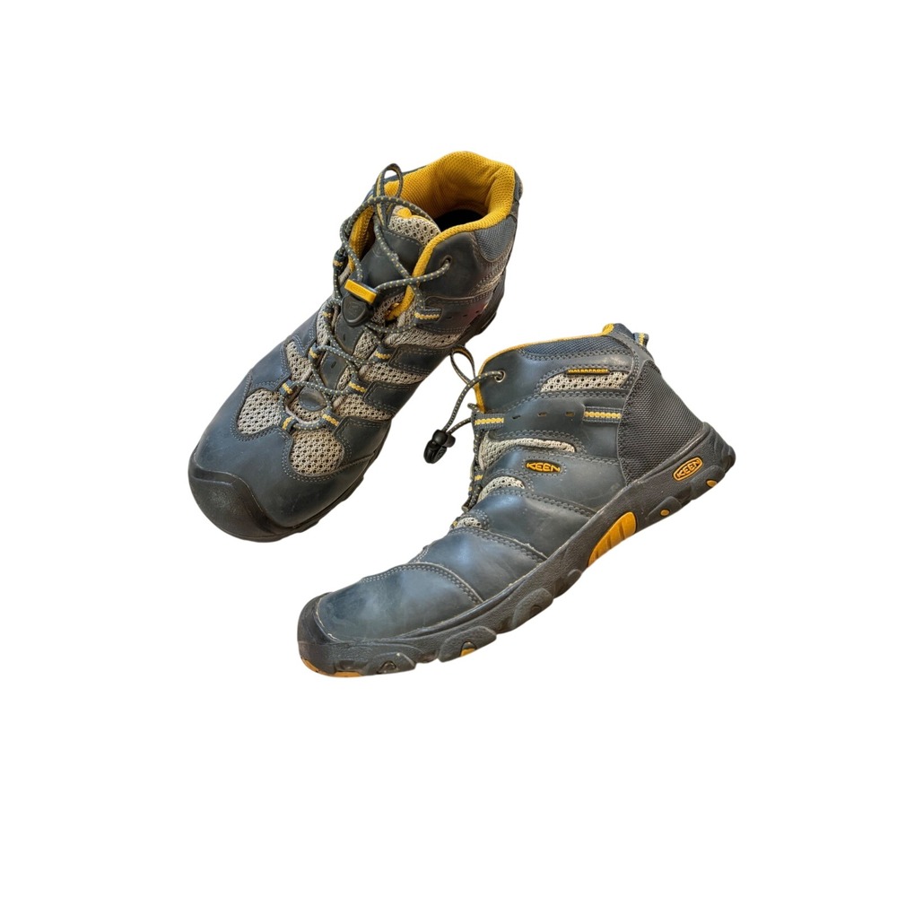 Keen Waterproof Hiking Boots Mens 6 Grey Yellow Mid Top Trail Shoes